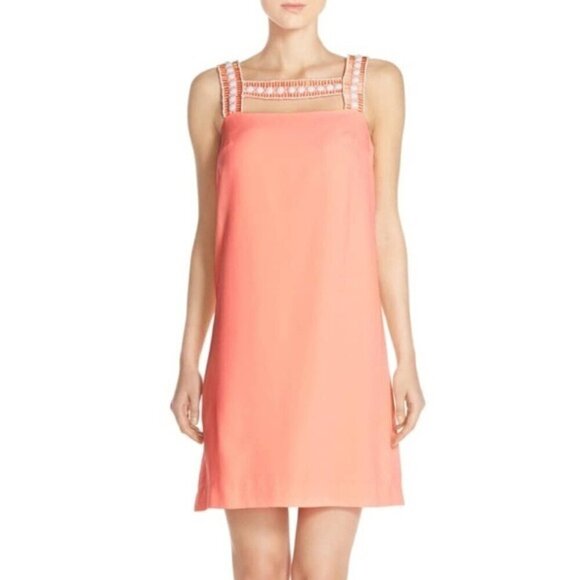 Lilly Pulitzer Mason Beaded Coral Preppy Shift Dress Size 4 - Picture 1 of 10